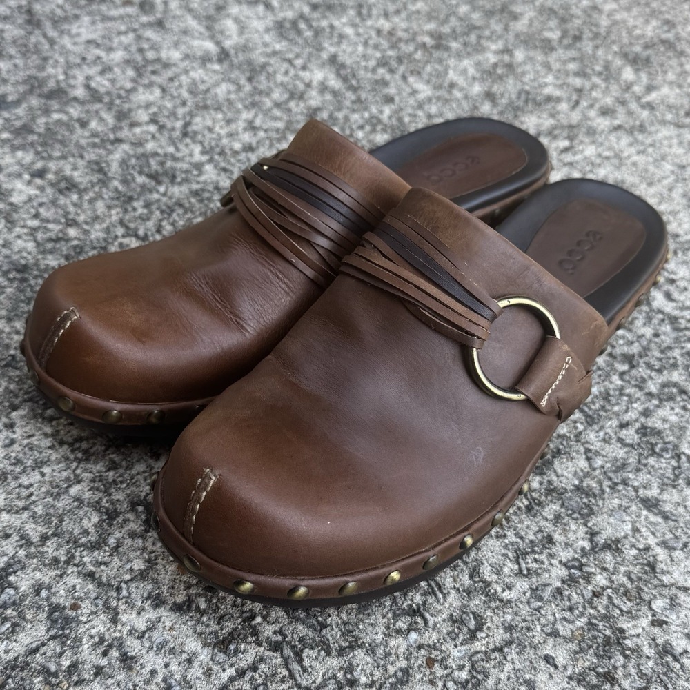 Ecco Mule Clogs Womens 39 EU (8-8.5 US) Studded Brown Leather Comfort